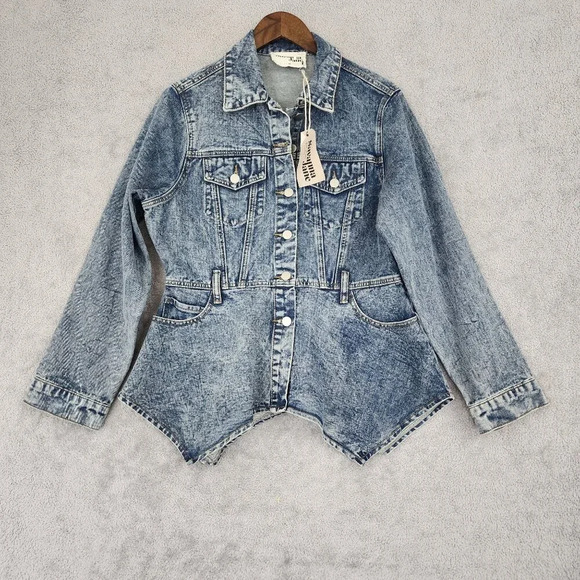 NWT Savanna Jane Anthropologie  Women's M Jean Jacket Asymmetrical  30GT - Picture 1 of 8